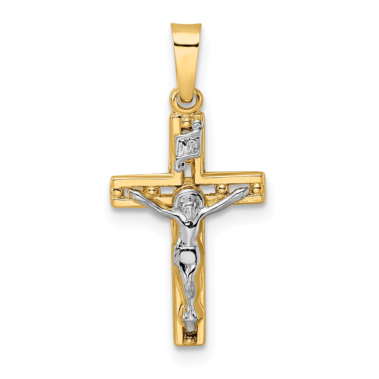 14k Two-tone Polished Solid INRI Crucifix Pendant