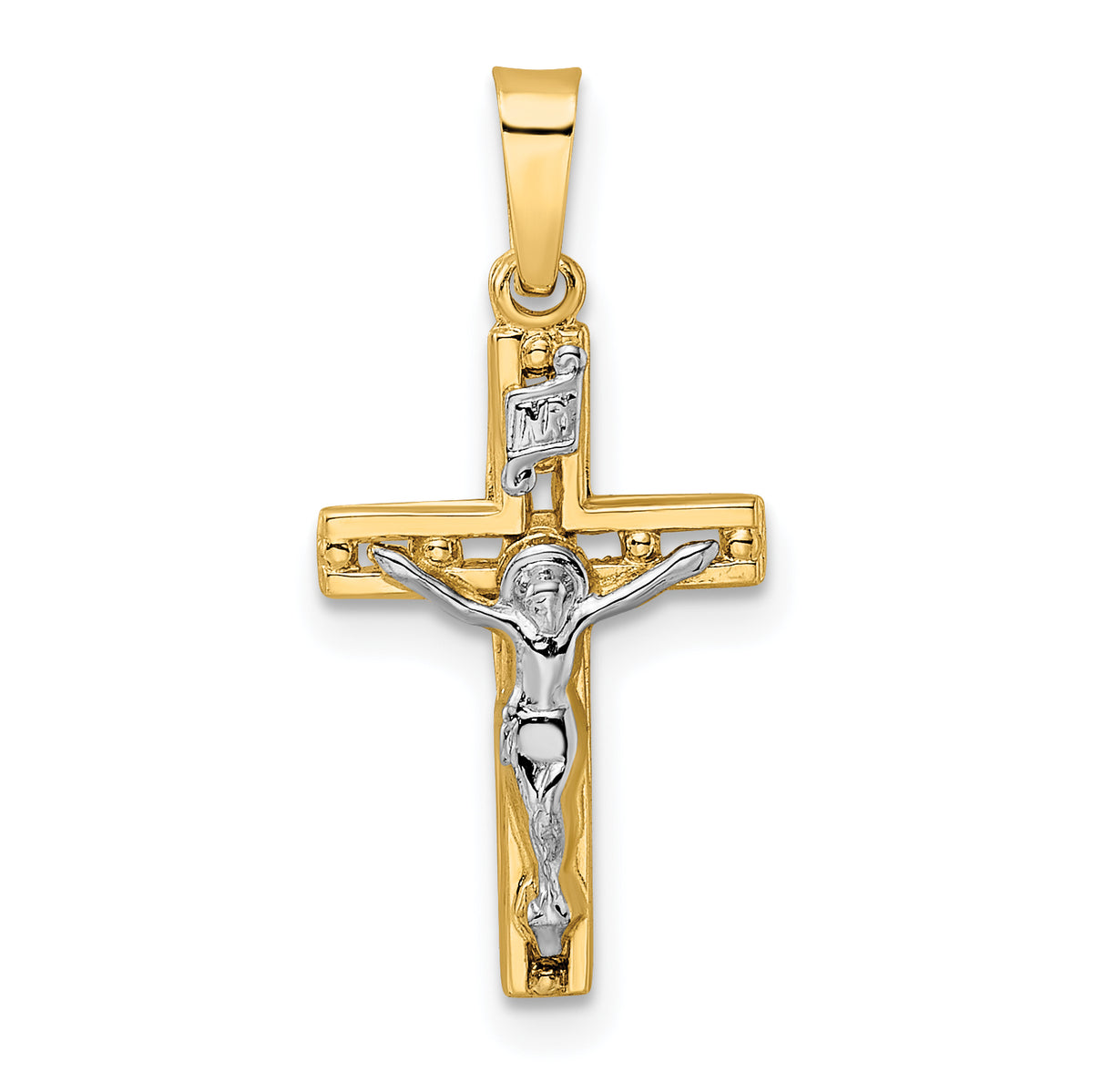 14k Two-tone Polished Solid INRI Crucifix Pendant