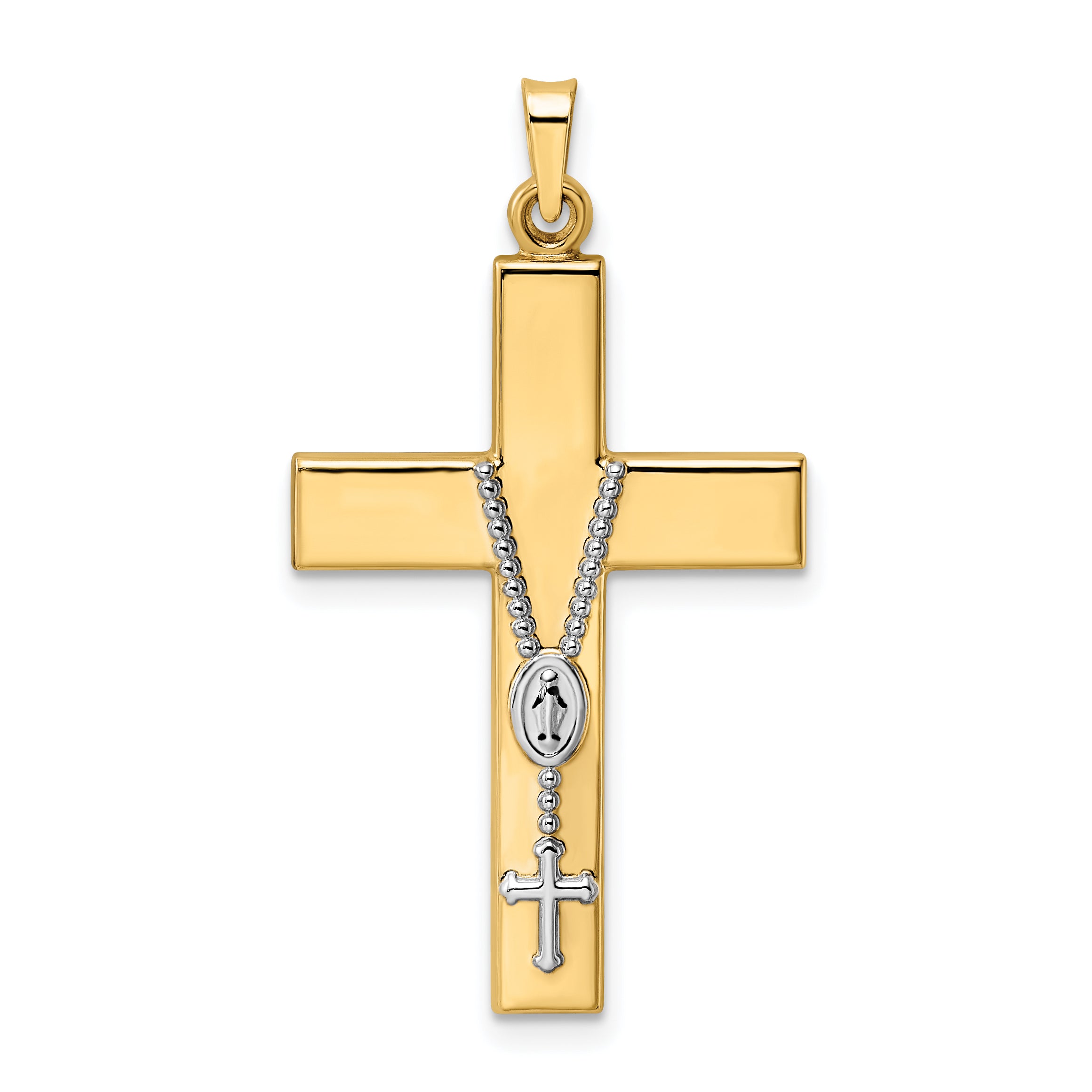 14k Two-tone Polished Hollow Rosary Cross Pendant