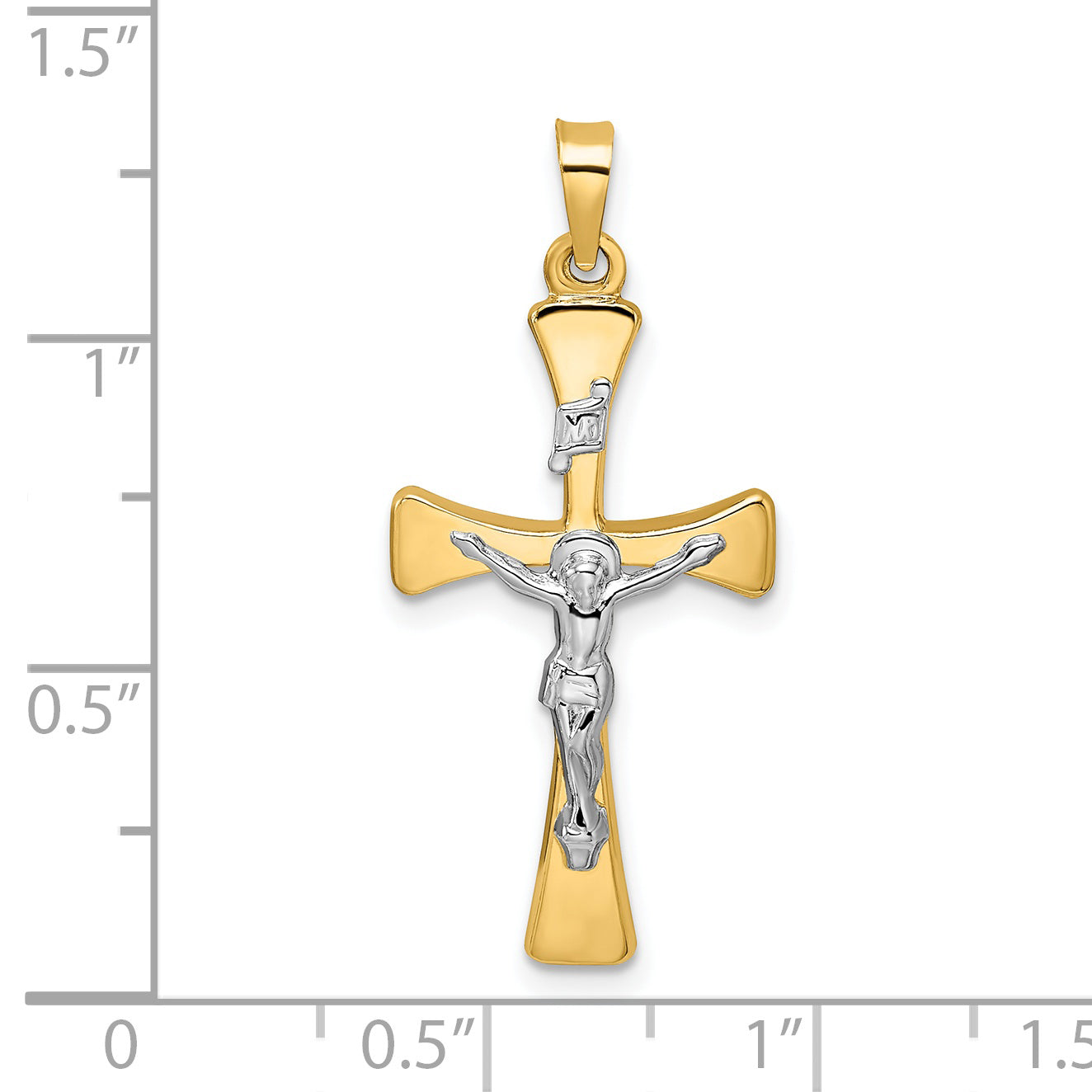 14k Two-tone Polished Hollow INRI Crucifix Cross Pendant