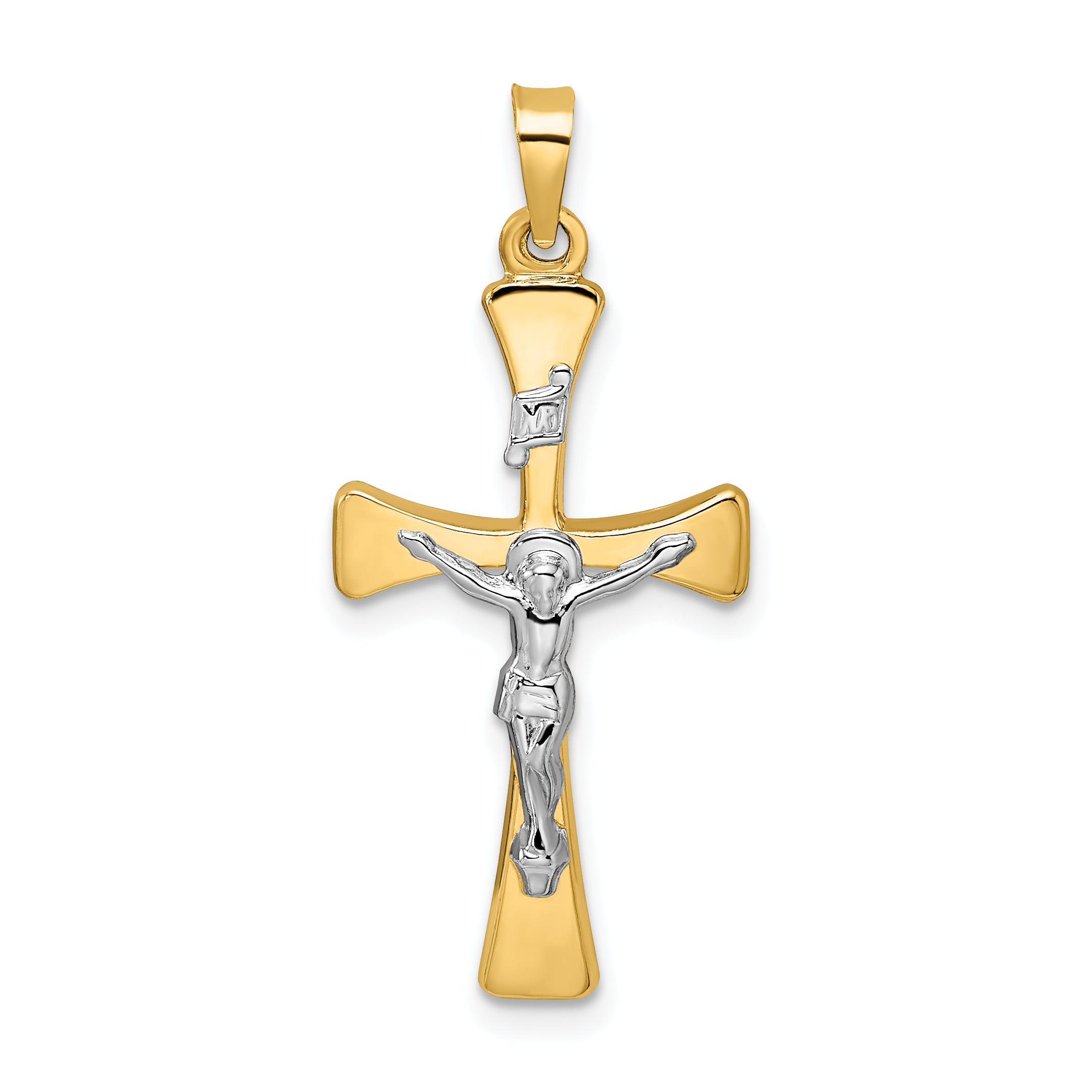 14k Two-tone Polished Hollow INRI Crucifix Cross Pendant