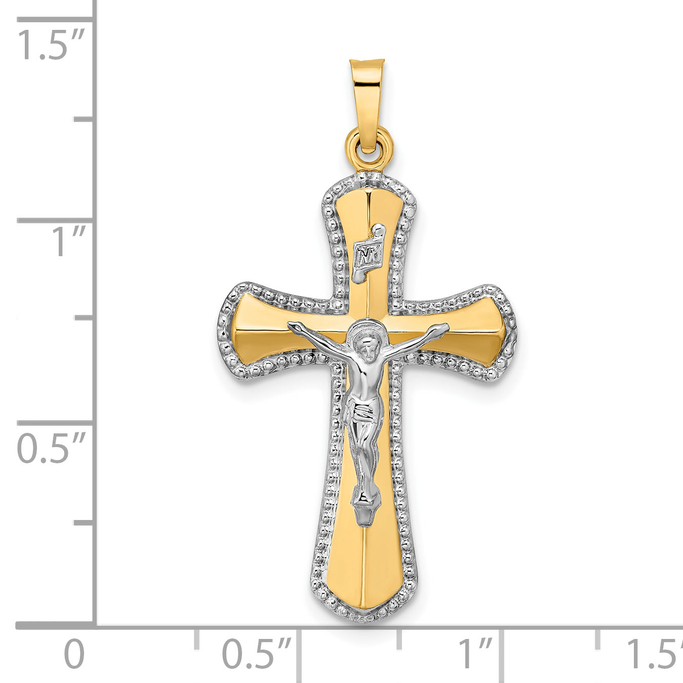 14k Two-tone and White Rhodium Hollow INRI Crucifix Pendant