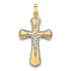 14k Two-tone and White Rhodium Hollow INRI Crucifix Pendant