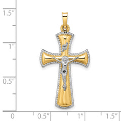 14k Two-tone and White Rhodium Hollow INRI Crucifix Pendant