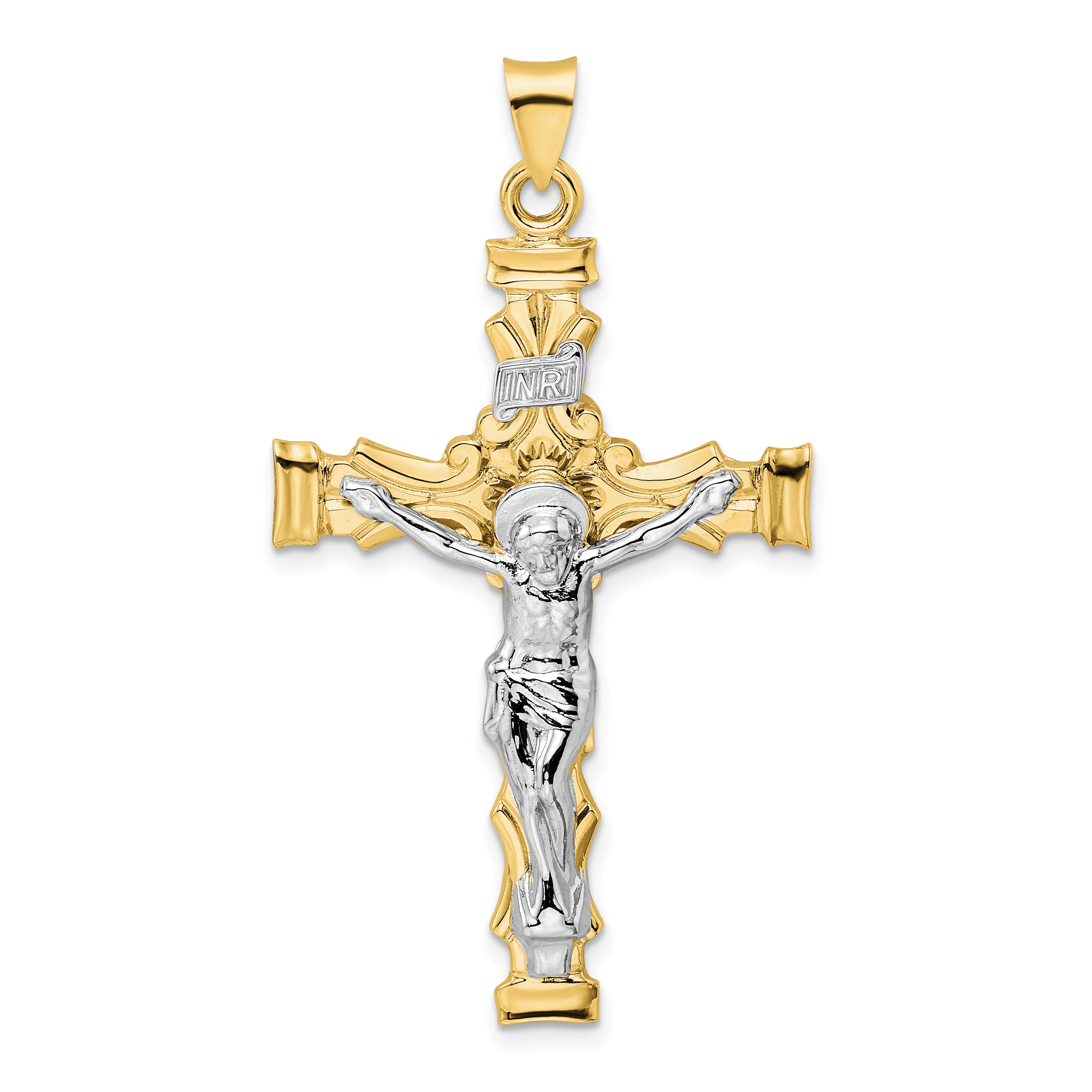 14k Two-tone Solid INRI Crucifix Pendant