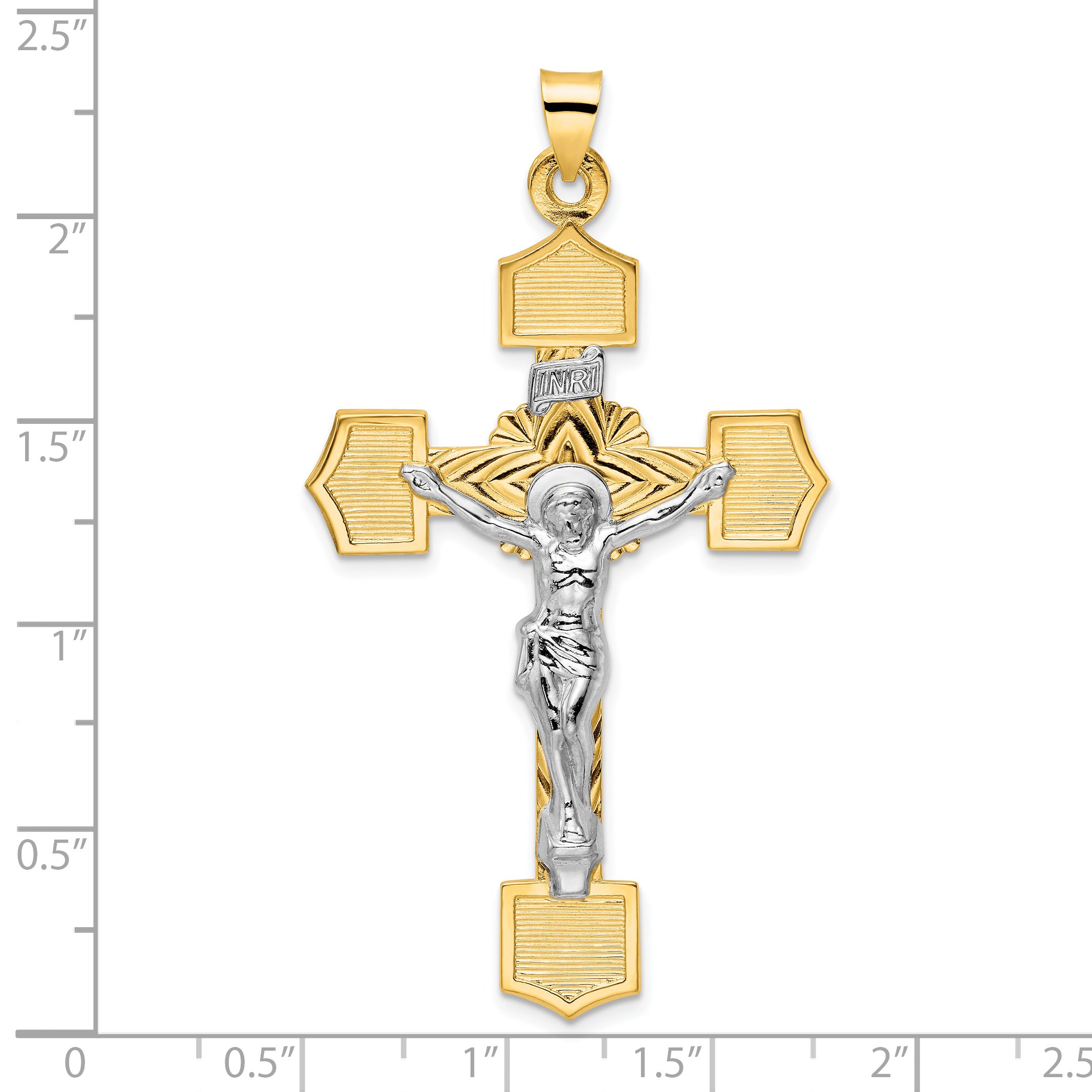 14k Two-tone Polished Solid INRI Crucifix Pendant