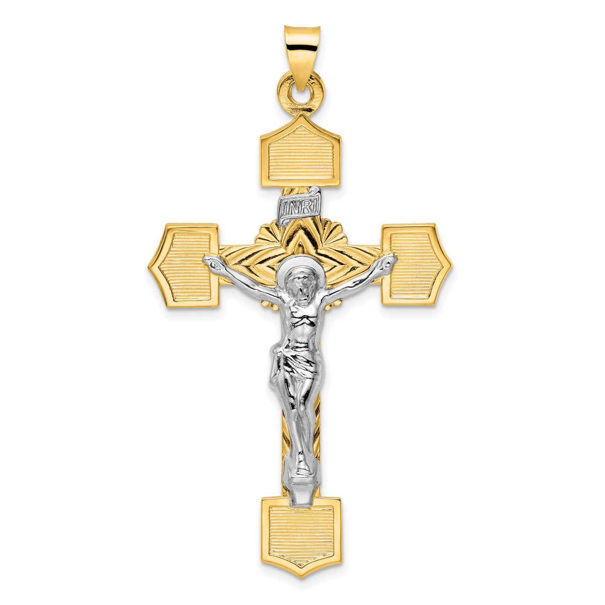 14k Two-tone Polished Solid INRI Crucifix Pendant