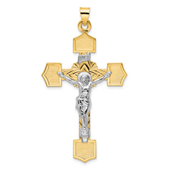 14k Two-tone Polished Solid INRI Crucifix Pendant