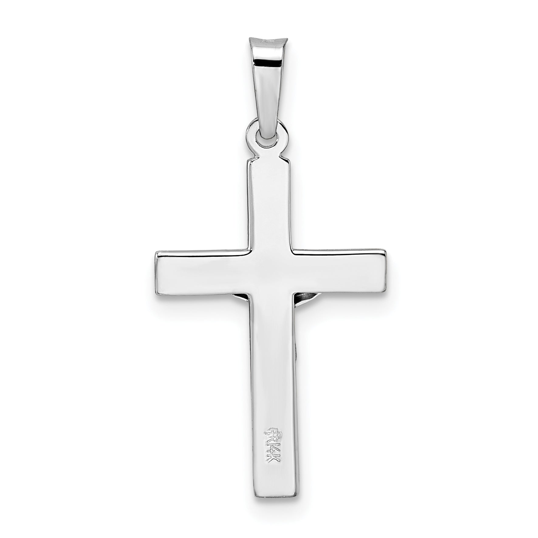 14k White Gold Polished Solid INRI Striped Crucifix Pendant