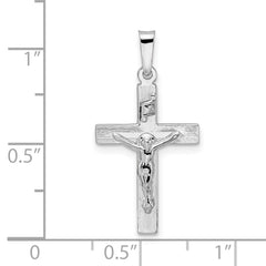 14k White Gold Polished Solid INRI Striped Crucifix Pendant