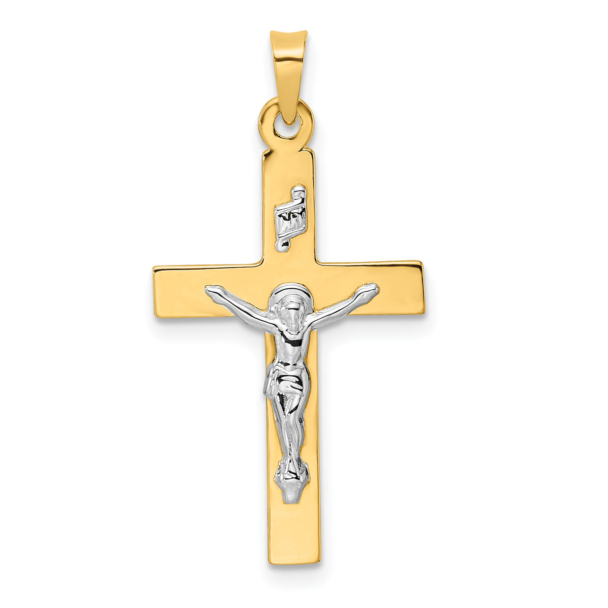 14k Two-tone Polished Solid INRI Crucifix Pendant