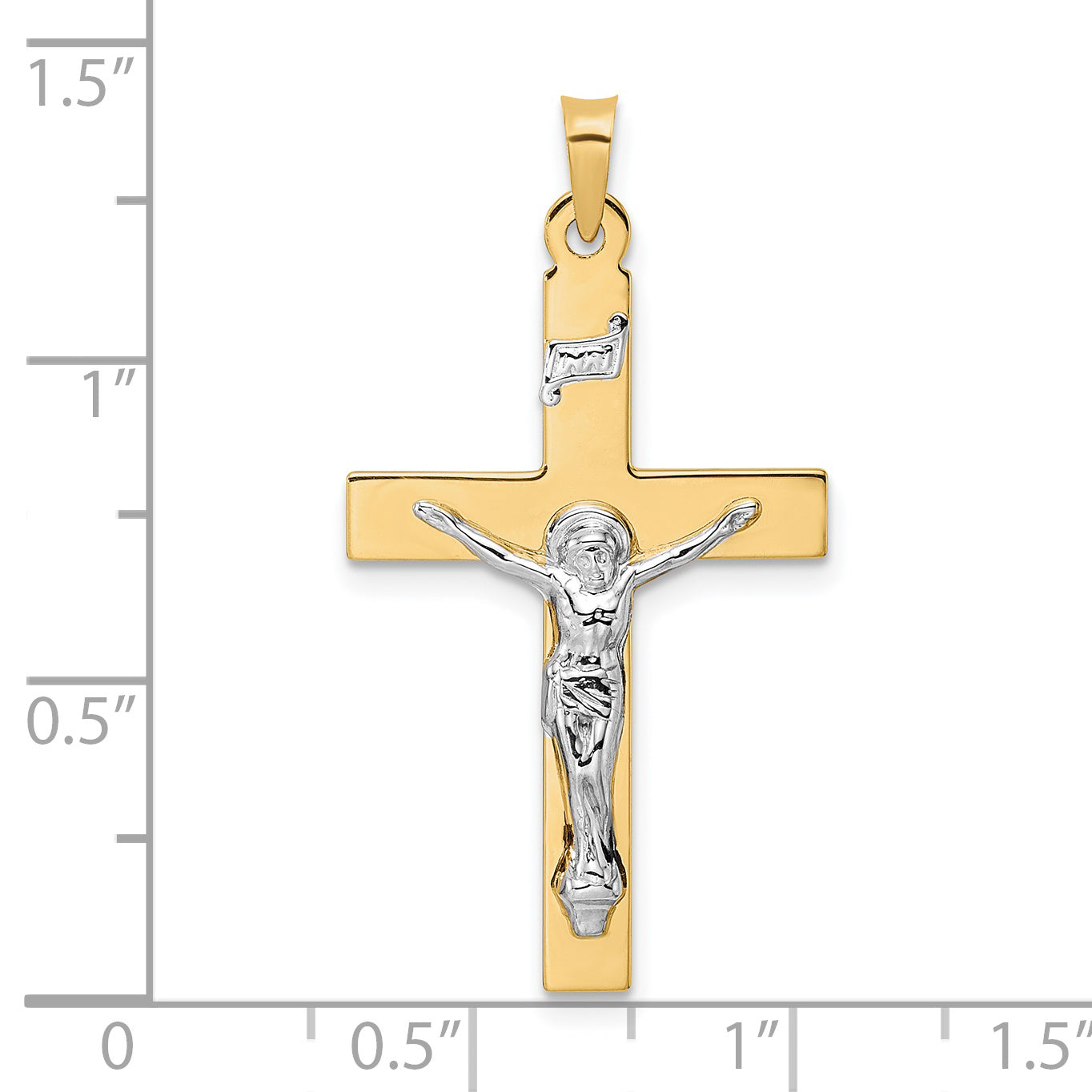 14k Two-tone Polished Solid INRI Crucifix Pendant