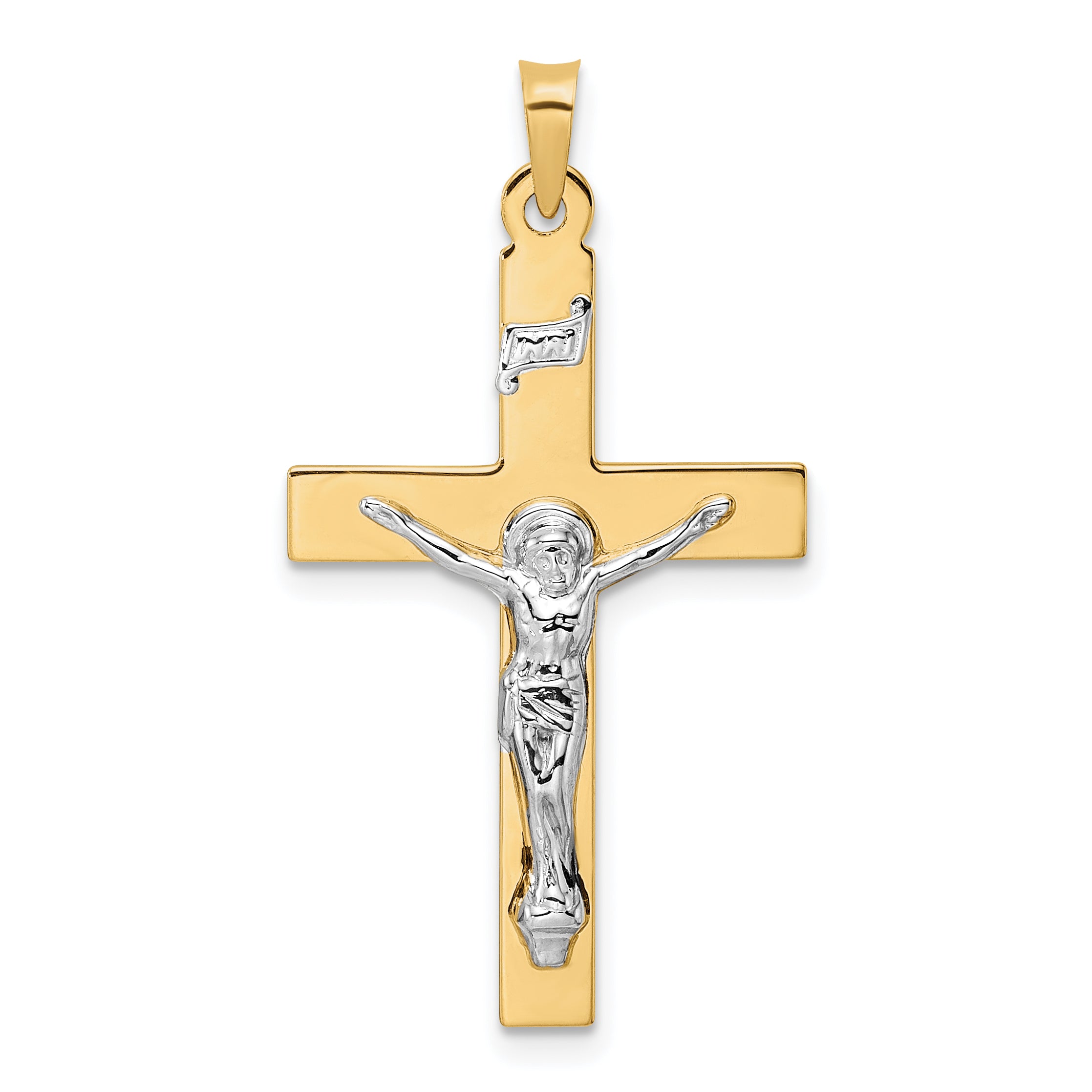 14k Two-tone Polished Solid INRI Crucifix Pendant