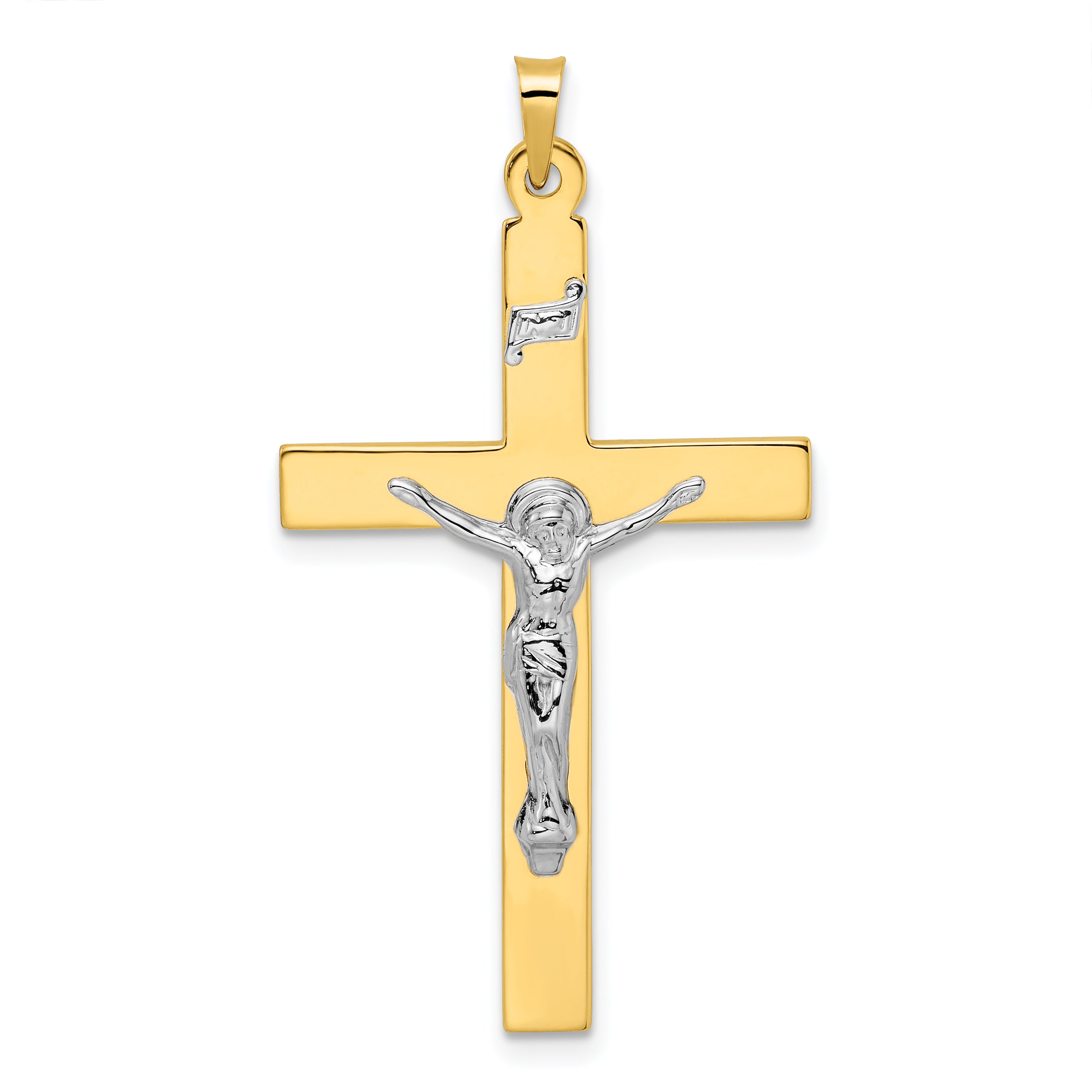 14k Two-tone Solid INRI Crucifix Pendant