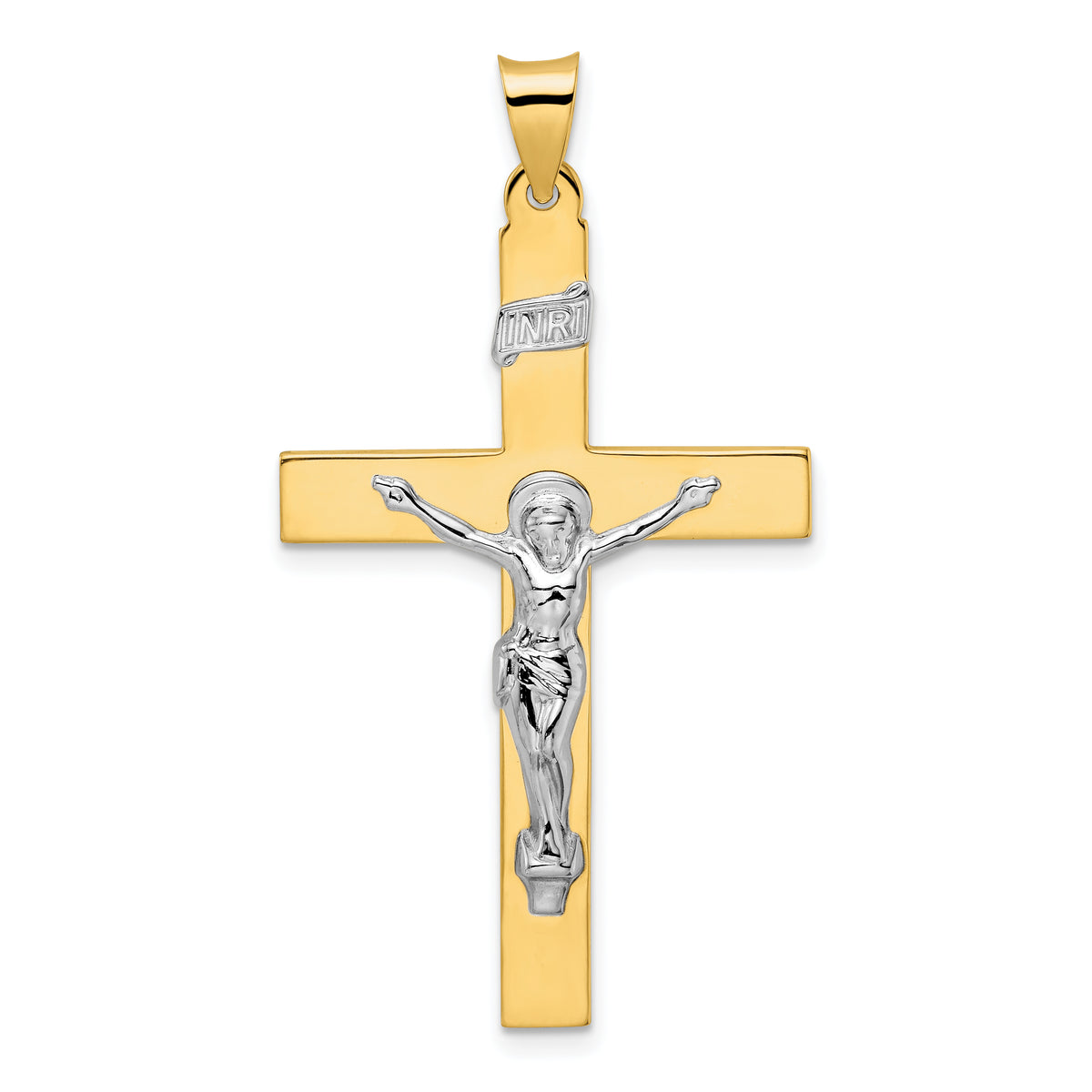 14k Two-tone Polished Solid INRI Crucifix Pendant