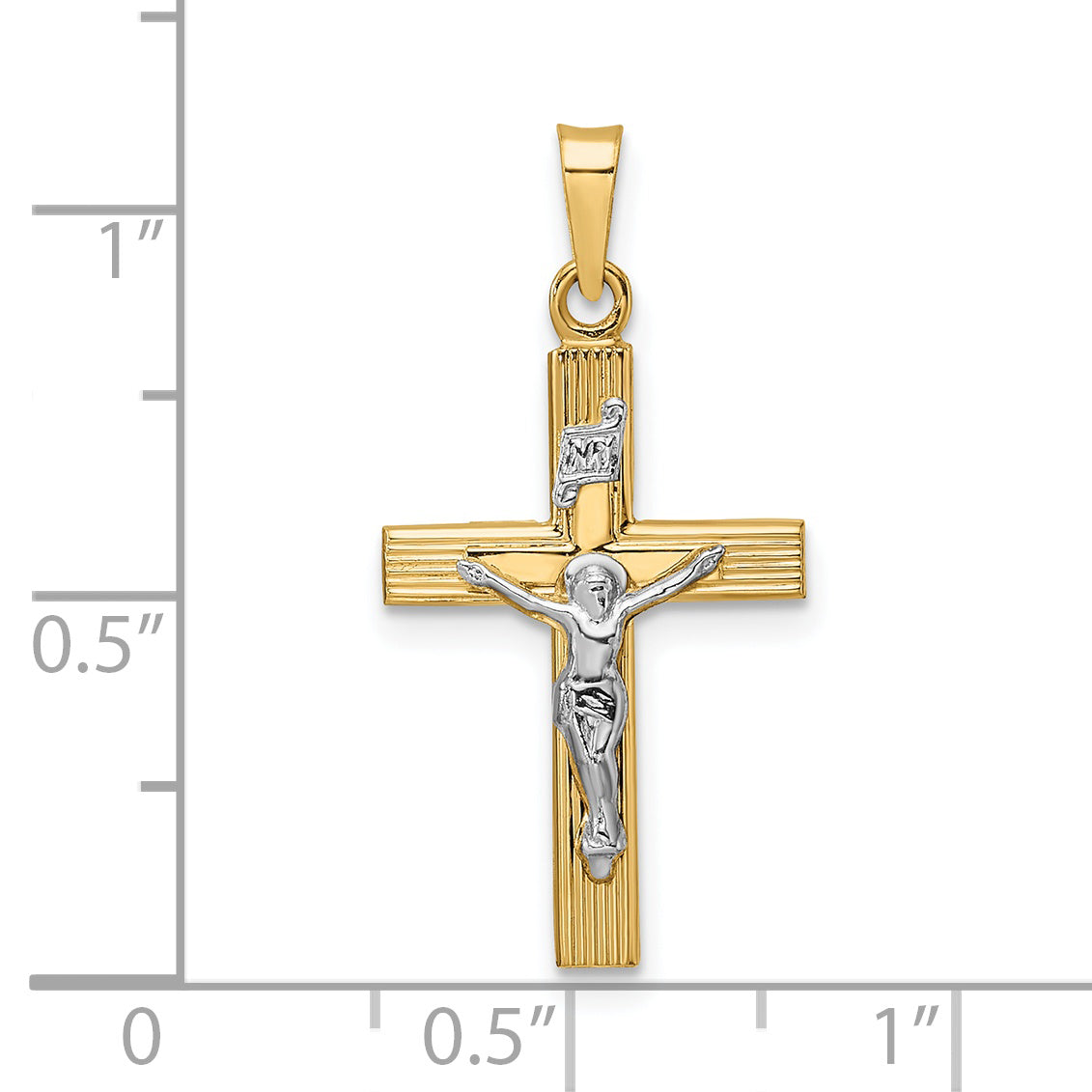 14k Two-tone Polished Solid INRI Crucifix Pendant