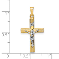 14k Two-tone Polished Solid INRI Crucifix Pendant