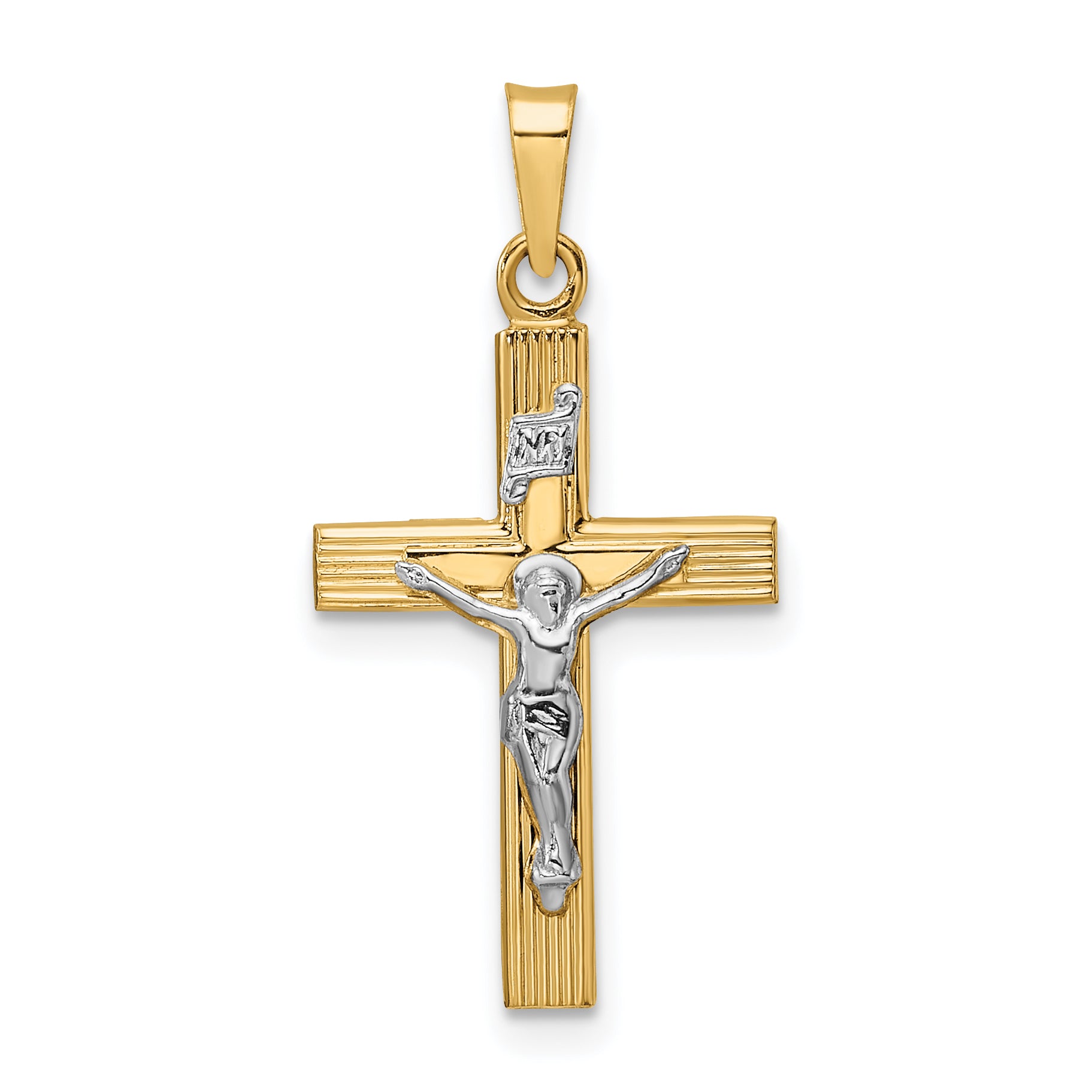 14k Two-tone Polished Solid INRI Crucifix Pendant