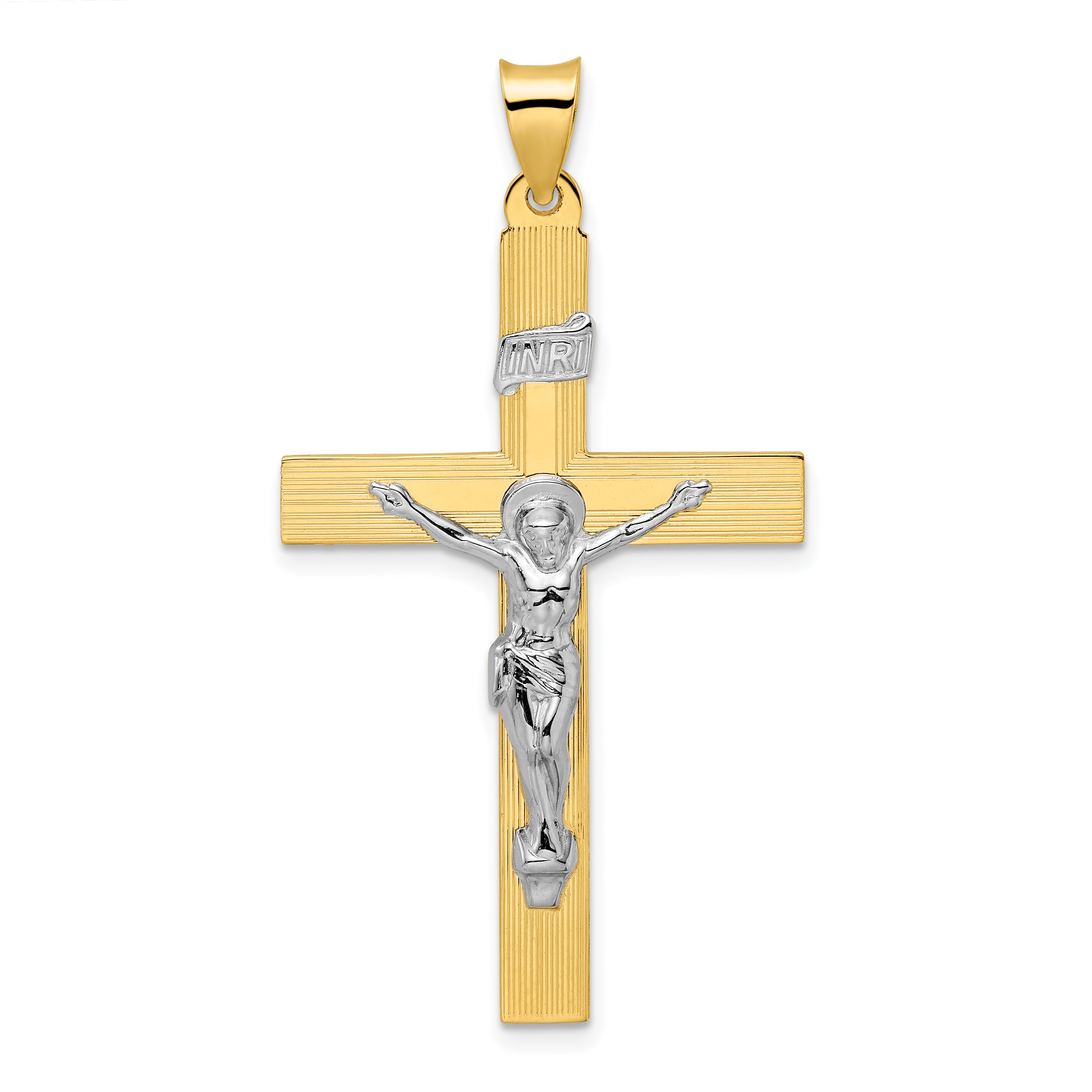 14k Two-tone Polished Solid INRI Curcifix Cross Pendant