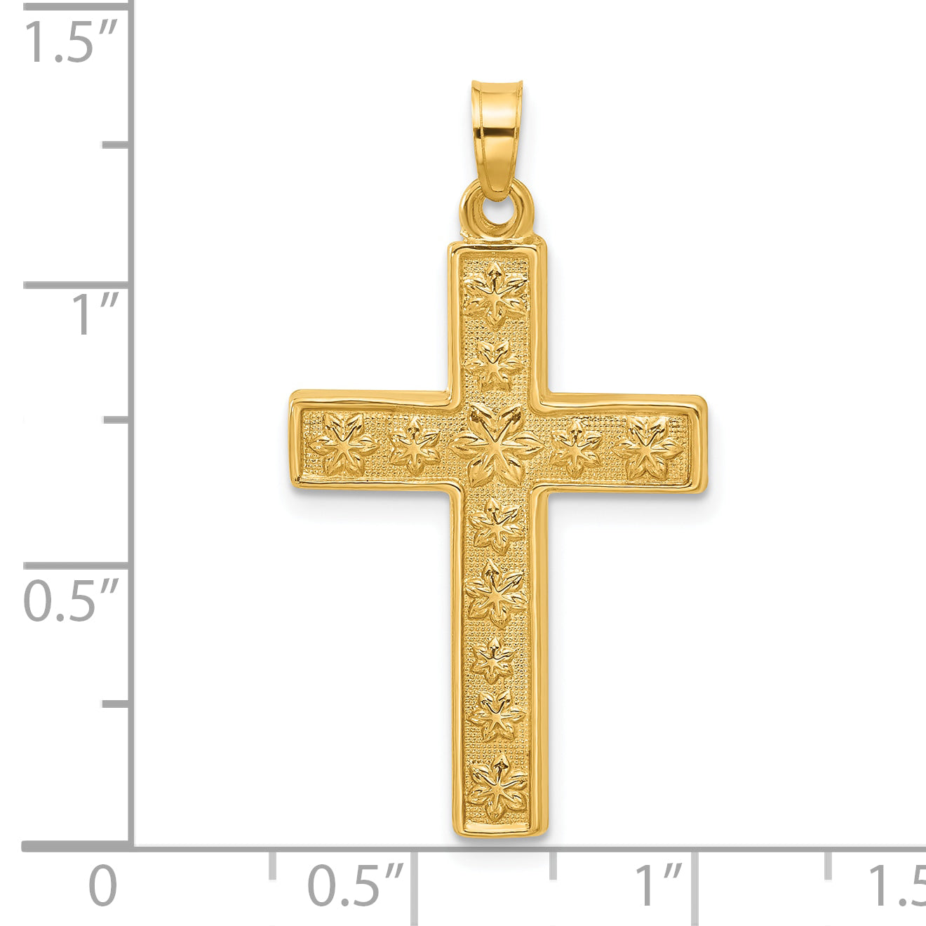 14k Polished and Textured Floral Cross Pendant