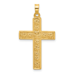 14k Polished and Textured Floral Cross Pendant