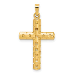 14k Polished and Textured Hollow Latin Cross Pendant