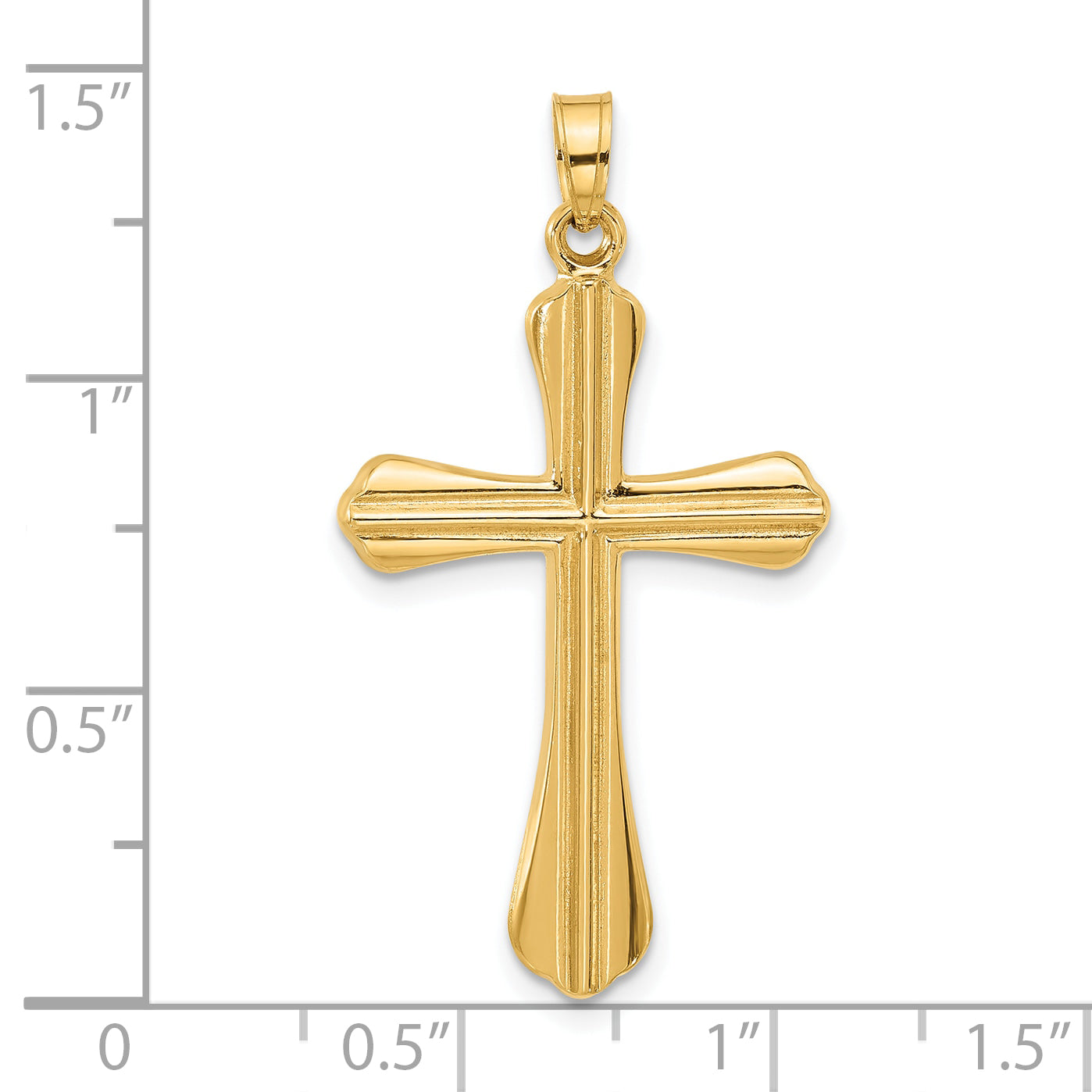 14k Polished and Grooved Hollow Cross Pendant