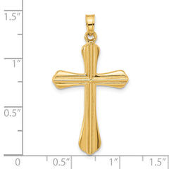 14k Polished and Grooved Hollow Cross Pendant