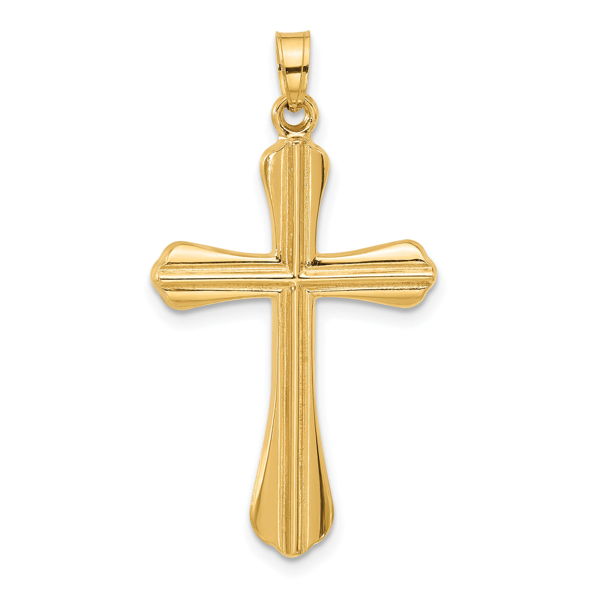 14k Polished and Grooved Hollow Cross Pendant