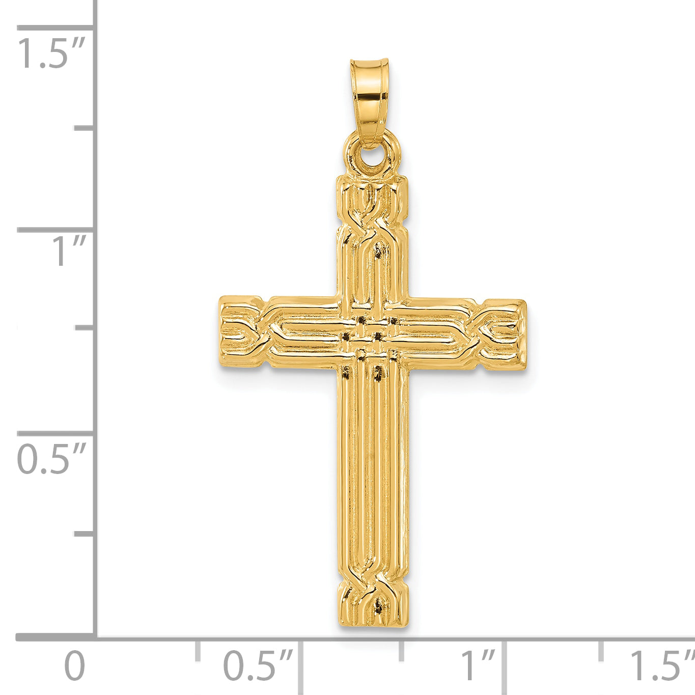 14k Polished and Grooved Hollow Cross Pendant