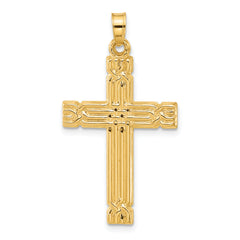 14k Polished and Grooved Hollow Cross Pendant