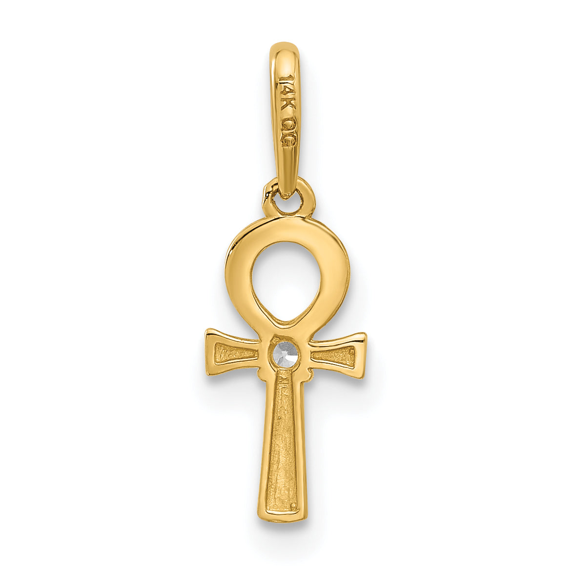 14k Polished CZ Ankh Cross Pendant