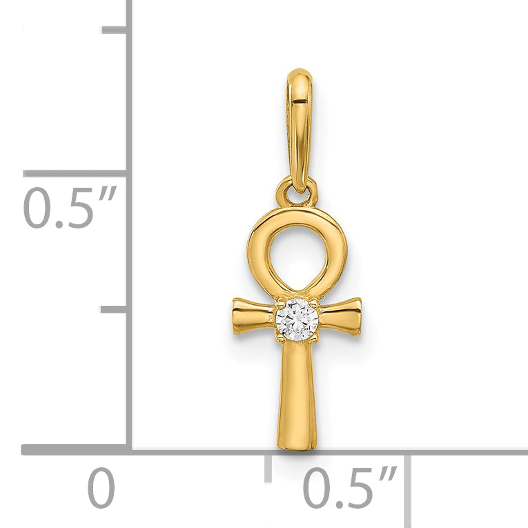 14k Polished CZ Ankh Cross Pendant