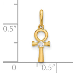 14k Polished CZ Ankh Cross Pendant