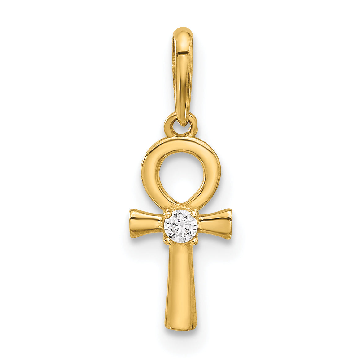 14k Polished CZ Ankh Cross Pendant