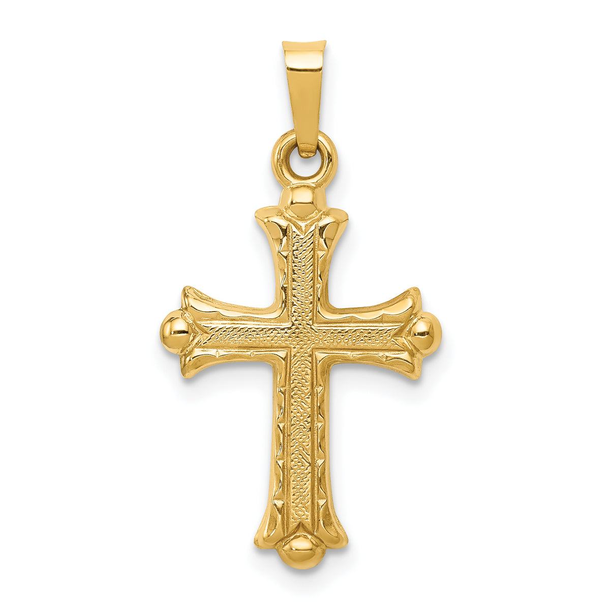 14k Hollow Fleur De Lis Cross Pendant