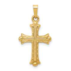 14k Hollow Fleur De Lis Cross Pendant