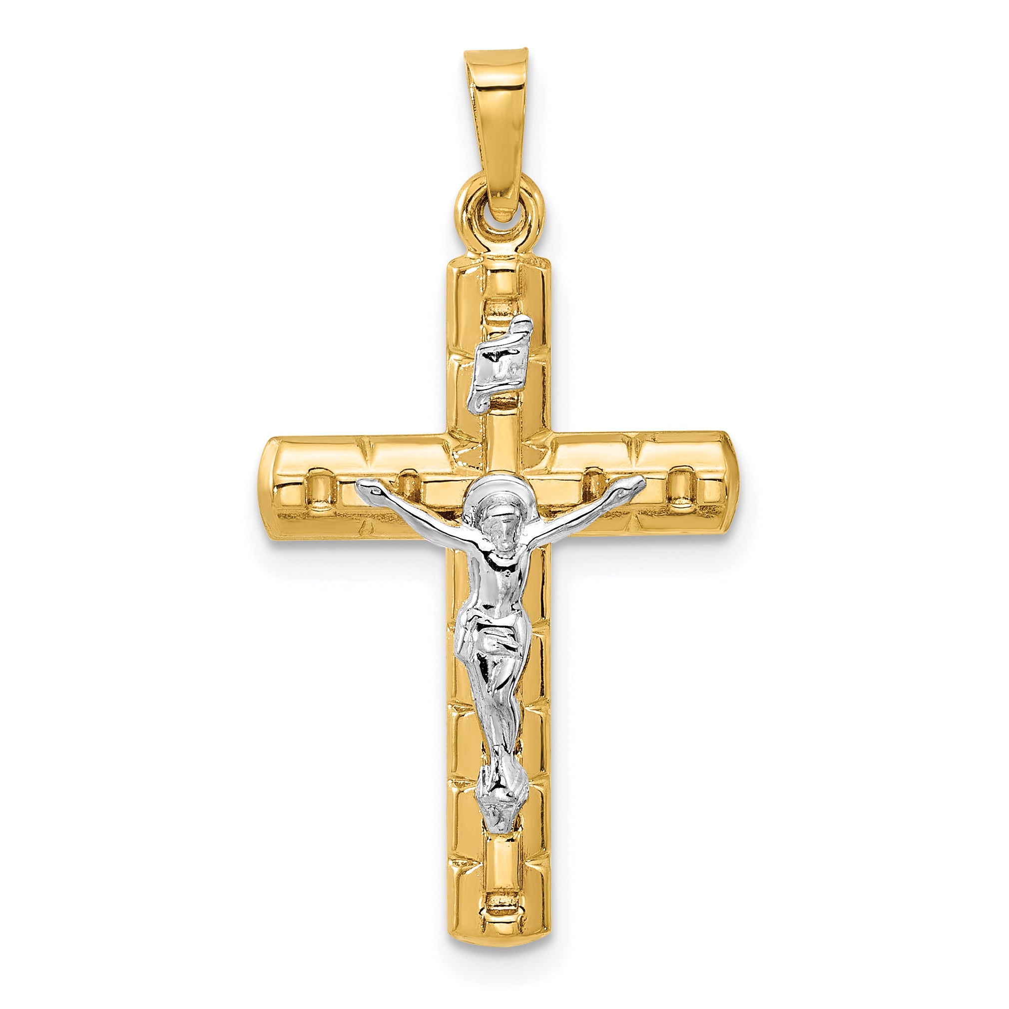 14k Two-Tone Hollow Crucifix Pendent