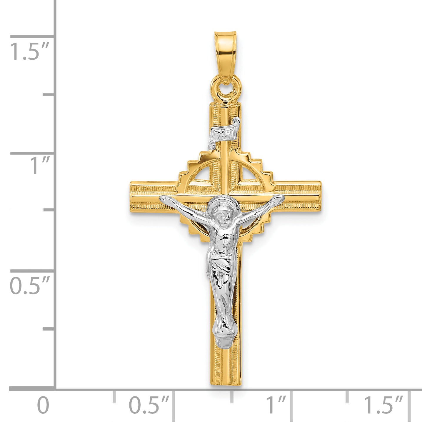 14k Two-Tone Textured Hollow INRI Crucifix Pendent