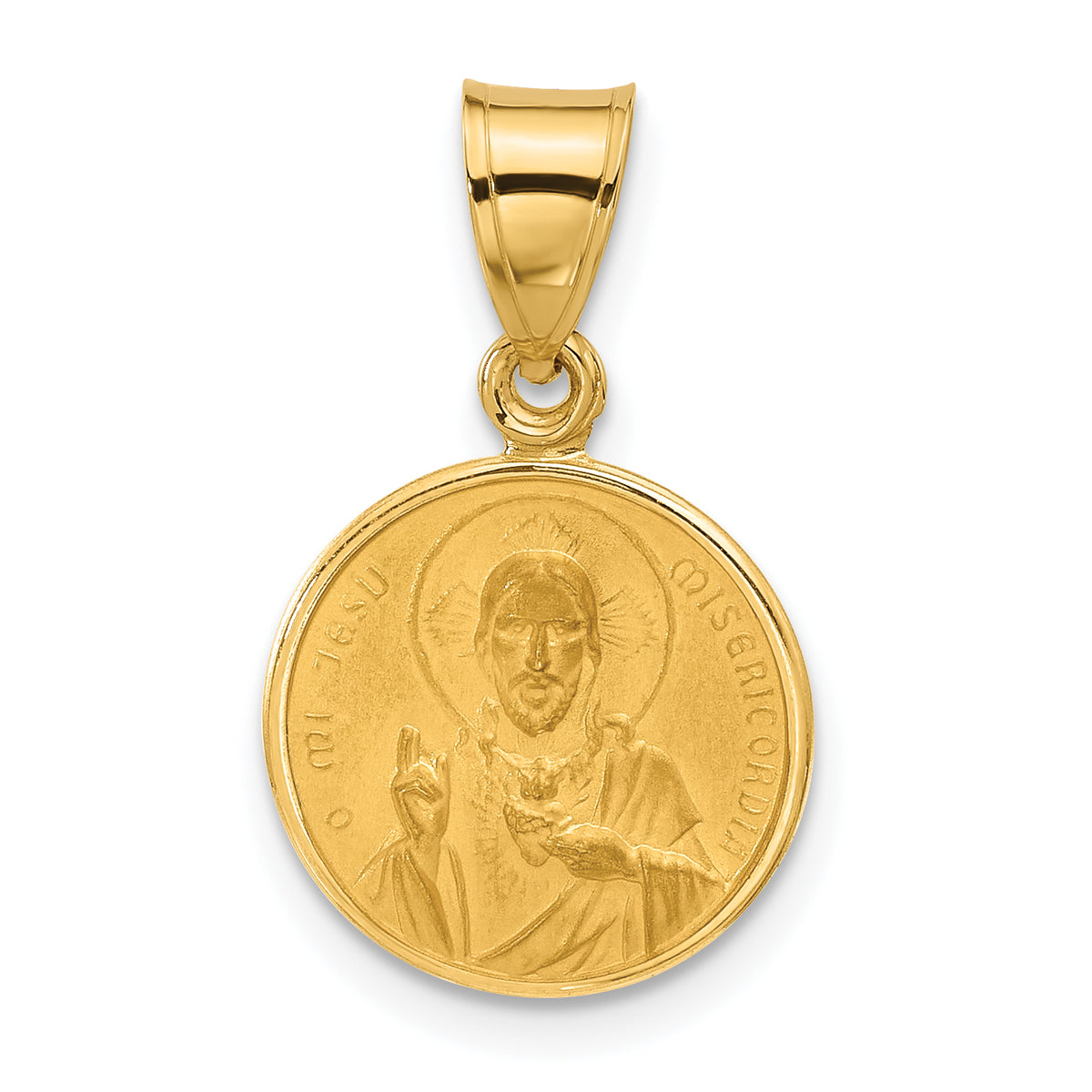 14k Polished and Satin Solid Sacred Heart of Jesus Medal