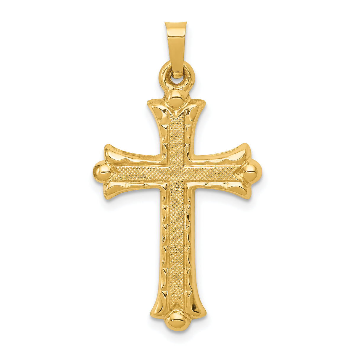 14k Hollow Fleur De Lis Cross Pendant