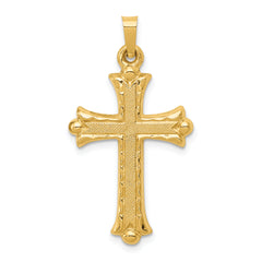 14k Hollow Fleur De Lis Cross Pendant