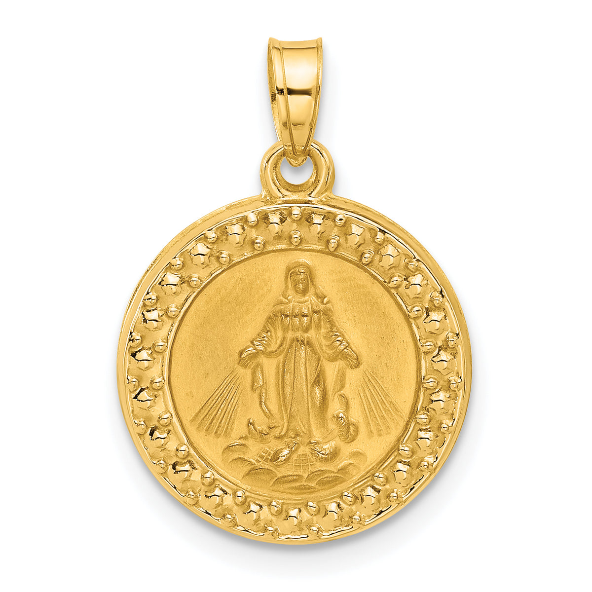 14K Hollow Miraculous Mary Plain Back Medal