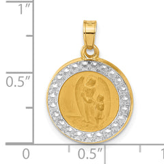 14K and White Rhodium Hollow Our Guardian Angel Medal