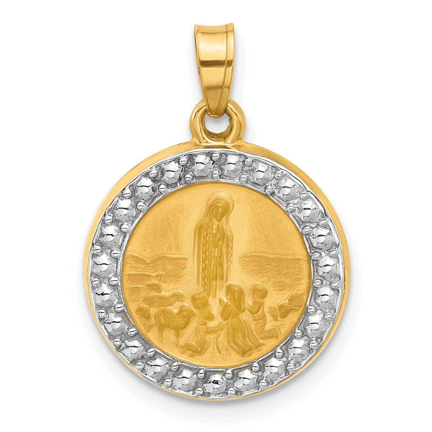 14k with Rhodium Satin and Polished St Anthony Medal Circle Pendant