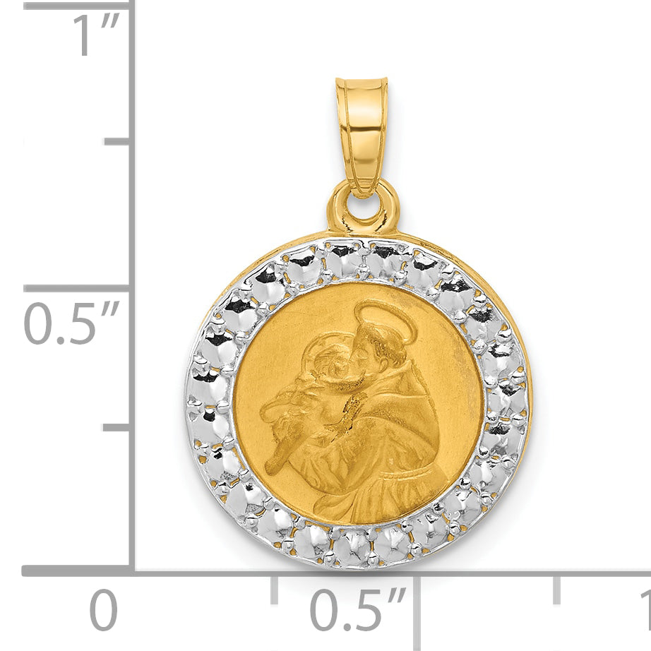 14K with White Rhodium Hollow St. Anthony Medal