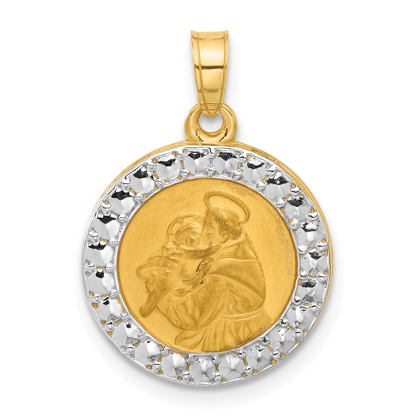 14K with White Rhodium Hollow St. Anthony Medal