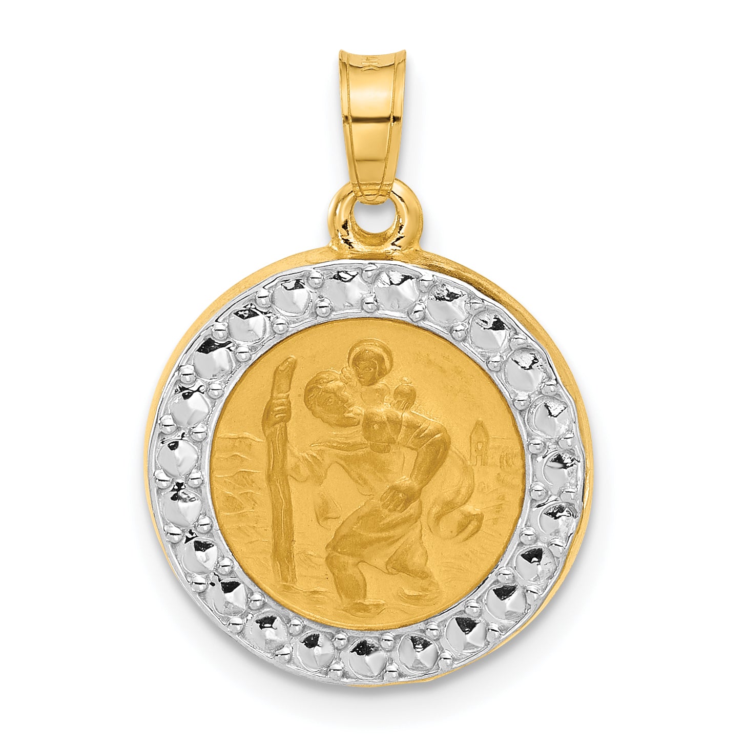 14K with White Rhodium Hollow St. Christopher Medal