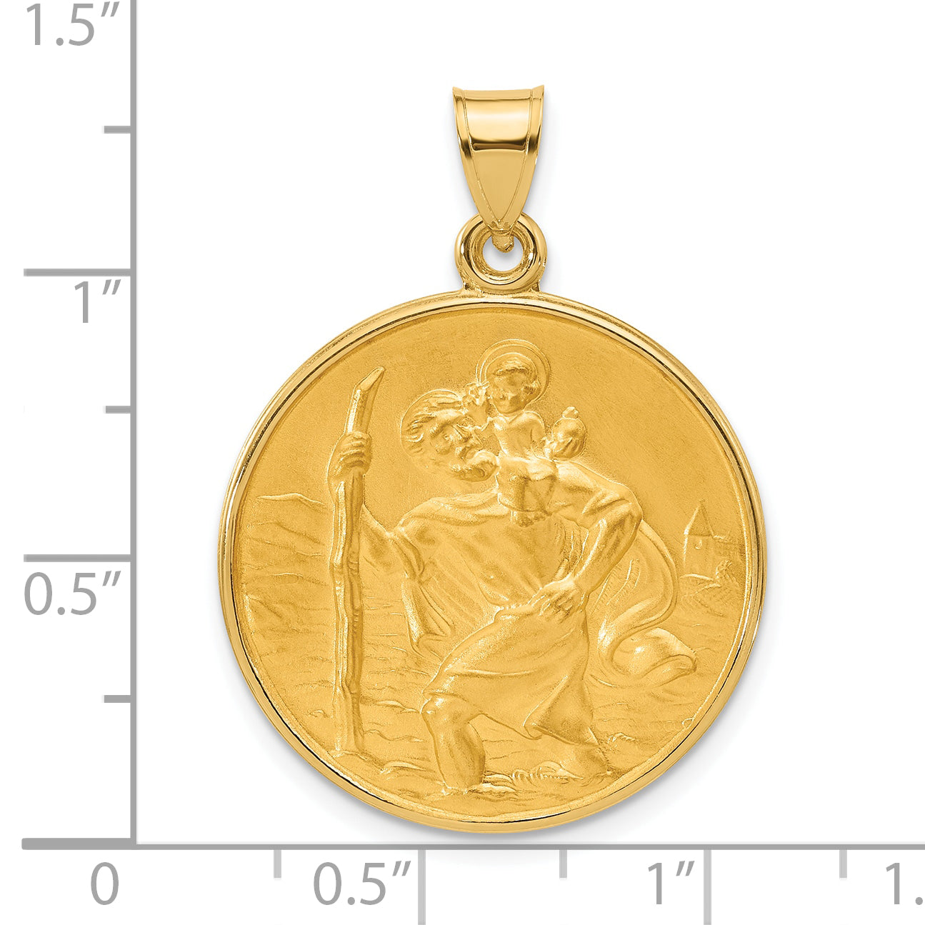 14k Polished and Satin Solid St. Christopher Medal