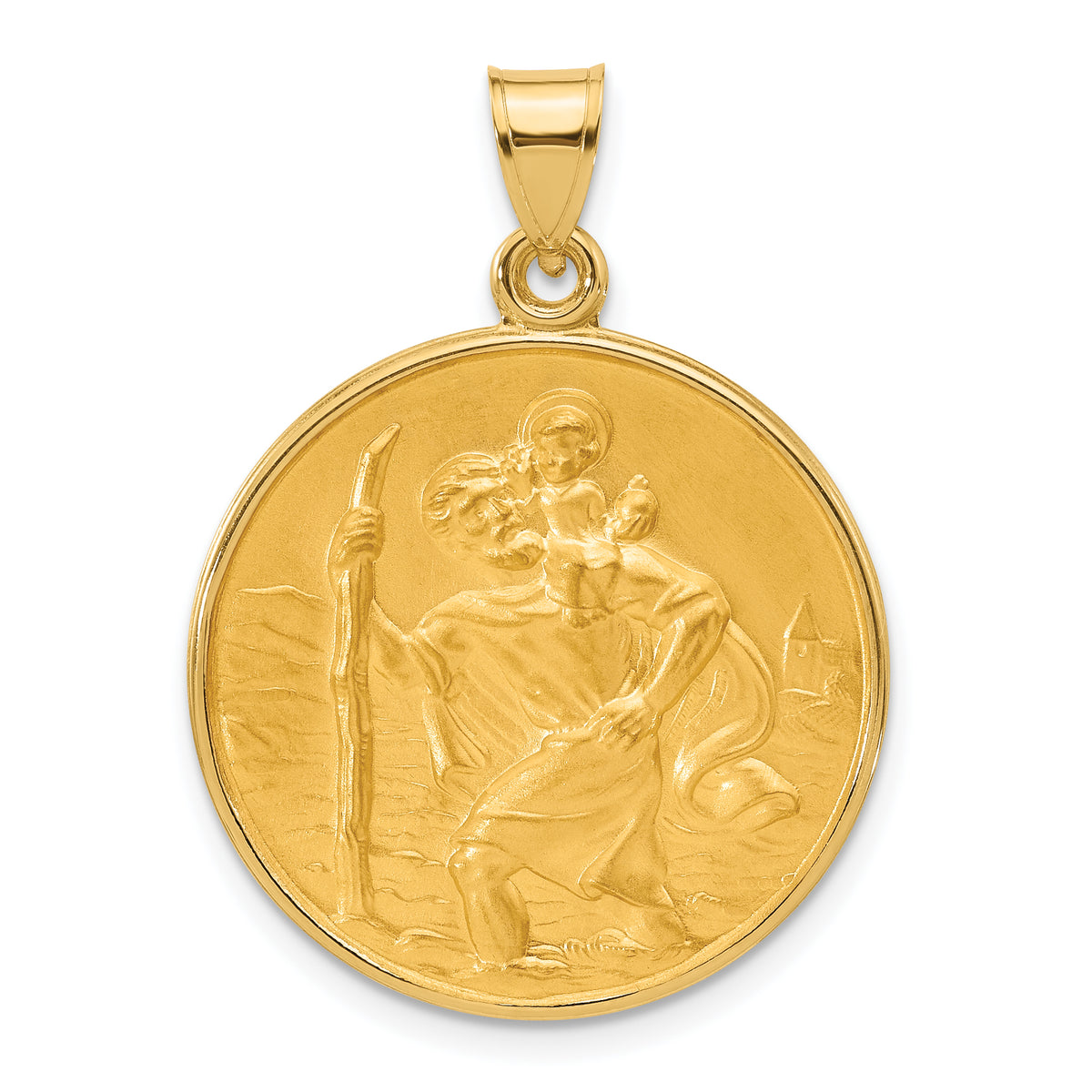 14k Polished and Satin Solid St. Christopher Medal